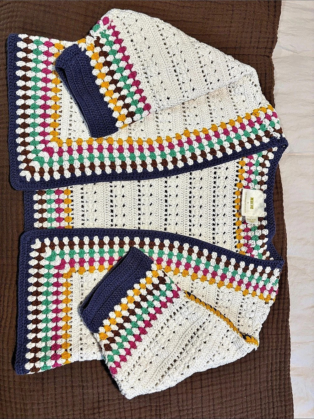 Maeve Anthropologie Crochet Sweater Cream & rainbow One Size Like New